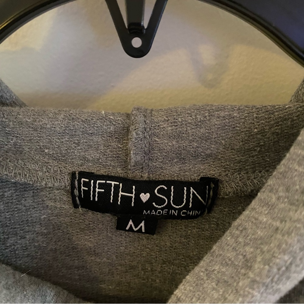 NWT. Fifth Sun Gray hoodie top with Navy Accents - Picture 4 of 8